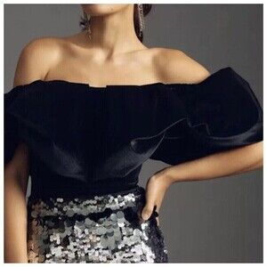 Anthropologie New Hutch Velvet Corset Top Black Off Shoulder Women’s Size 0P